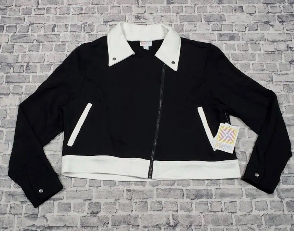 LuLaRoe Large Black With White Collar Presley Moto Jacket nwt,htf Unicorn